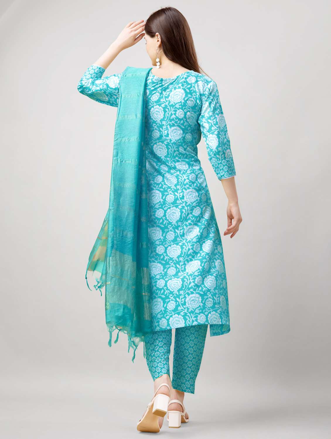 women three quarter sleeve kurta pant with dupatta set - 22014188 - Standard Image - 3
