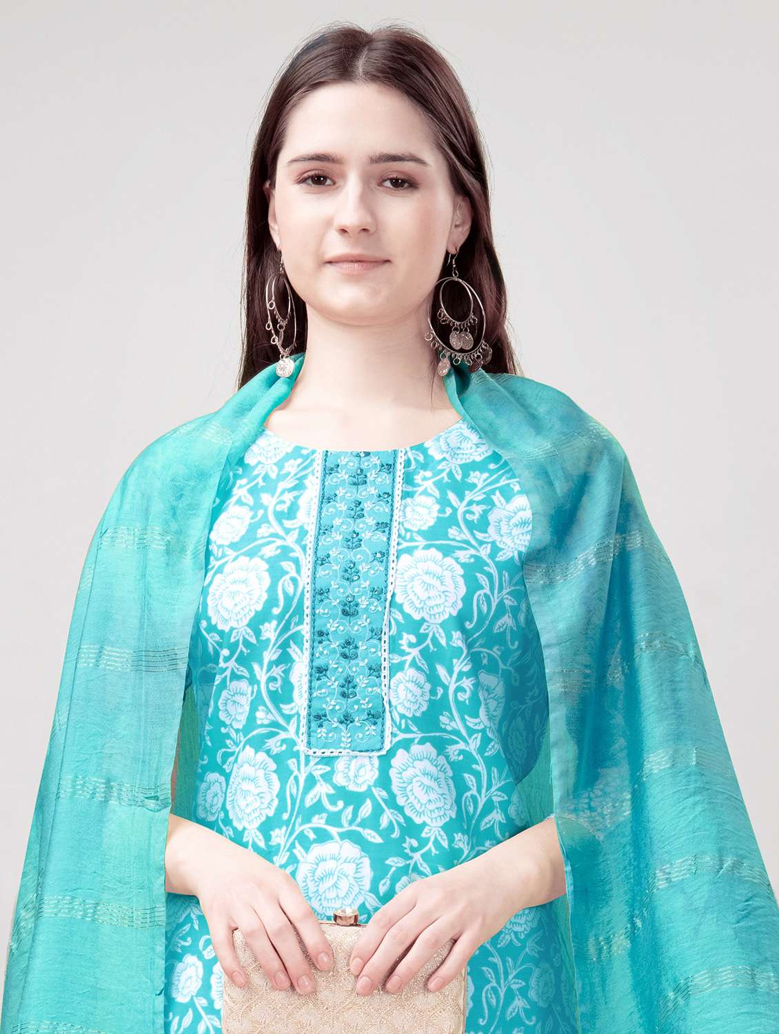 women three quarter sleeve kurta pant with dupatta set - 22014188 - Standard Image - 5