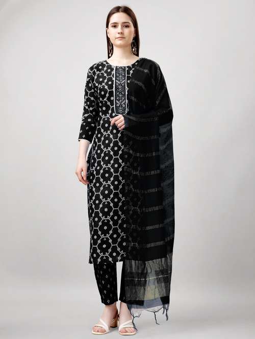 women three quarter sleeve kurta pant with dupatta set - 22014189 - Standard Image - 0