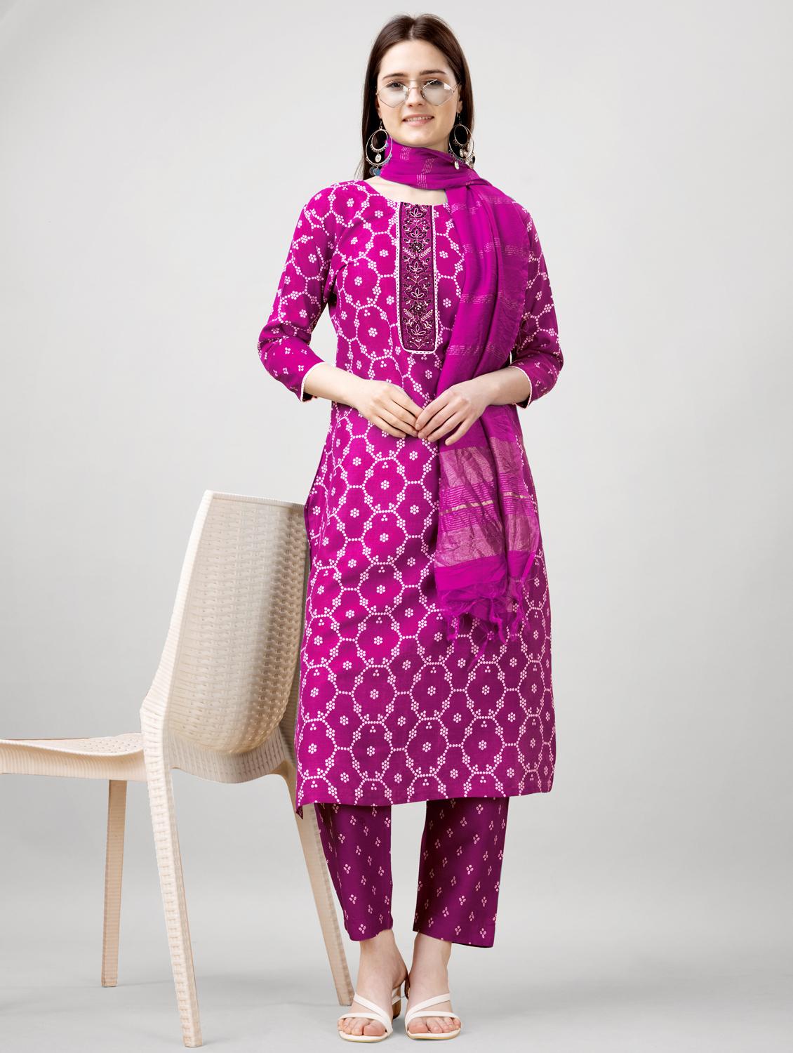 women three quarter sleeve kurta pant with dupatta set - 22014191 -  Zoom Image - 0
