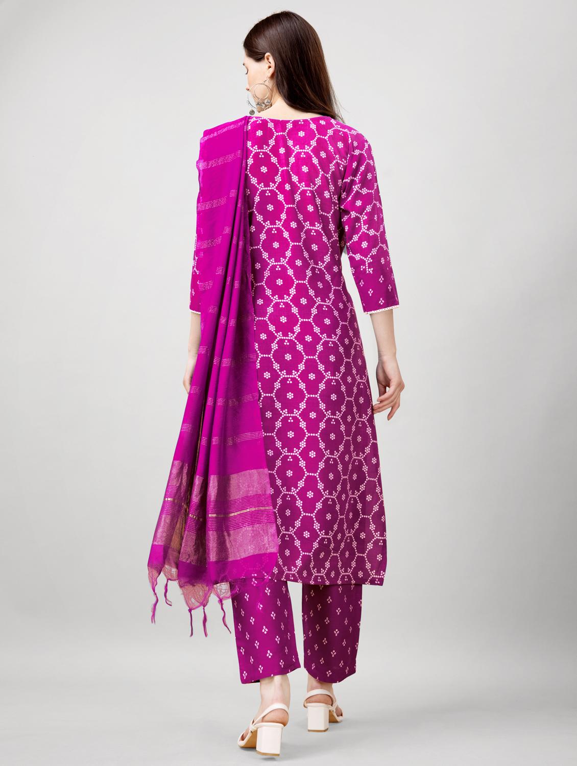 women three quarter sleeve kurta pant with dupatta set - 22014191 - Standard Image - 3