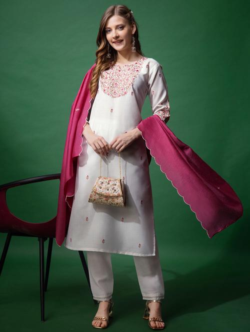 women three quarter sleeve kurta pant with dupatta set - 22014193 - Standard Image - 0