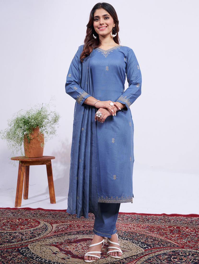 women three quarter sleeve kurta pant with dupatta set - 22014196 -  Zoom Image - 0