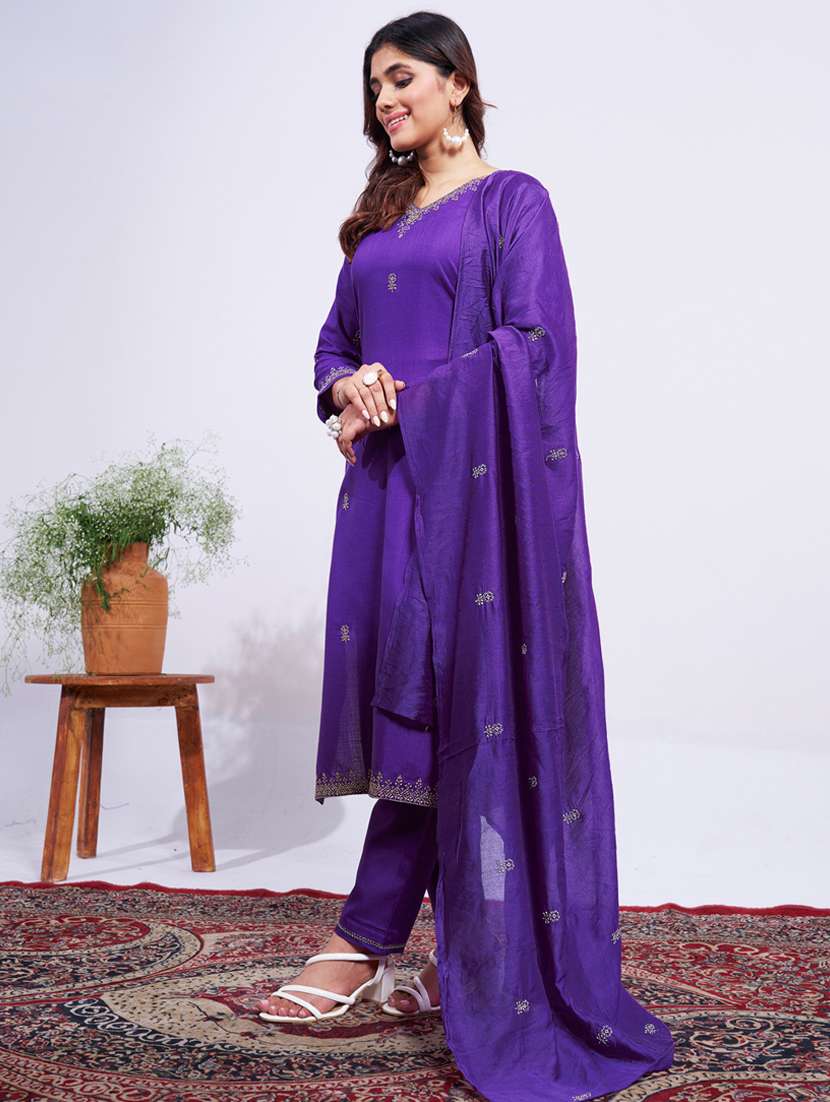 women three quarter sleeve kurta pant with dupatta set