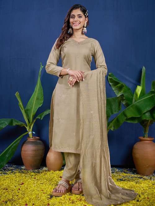 women three quarter sleeve kurta pant with dupatta set - 22014199 -  Standard Image - 0