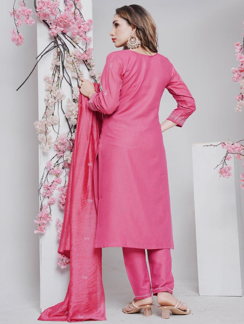 women three quarter sleeve kurta pant with dupatta set - 22014202 - Standard Image - 3