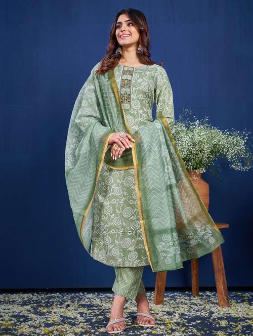 women three quarter sleeve kurta pant with dupatta set - 22014210 -  Standard Image - 0