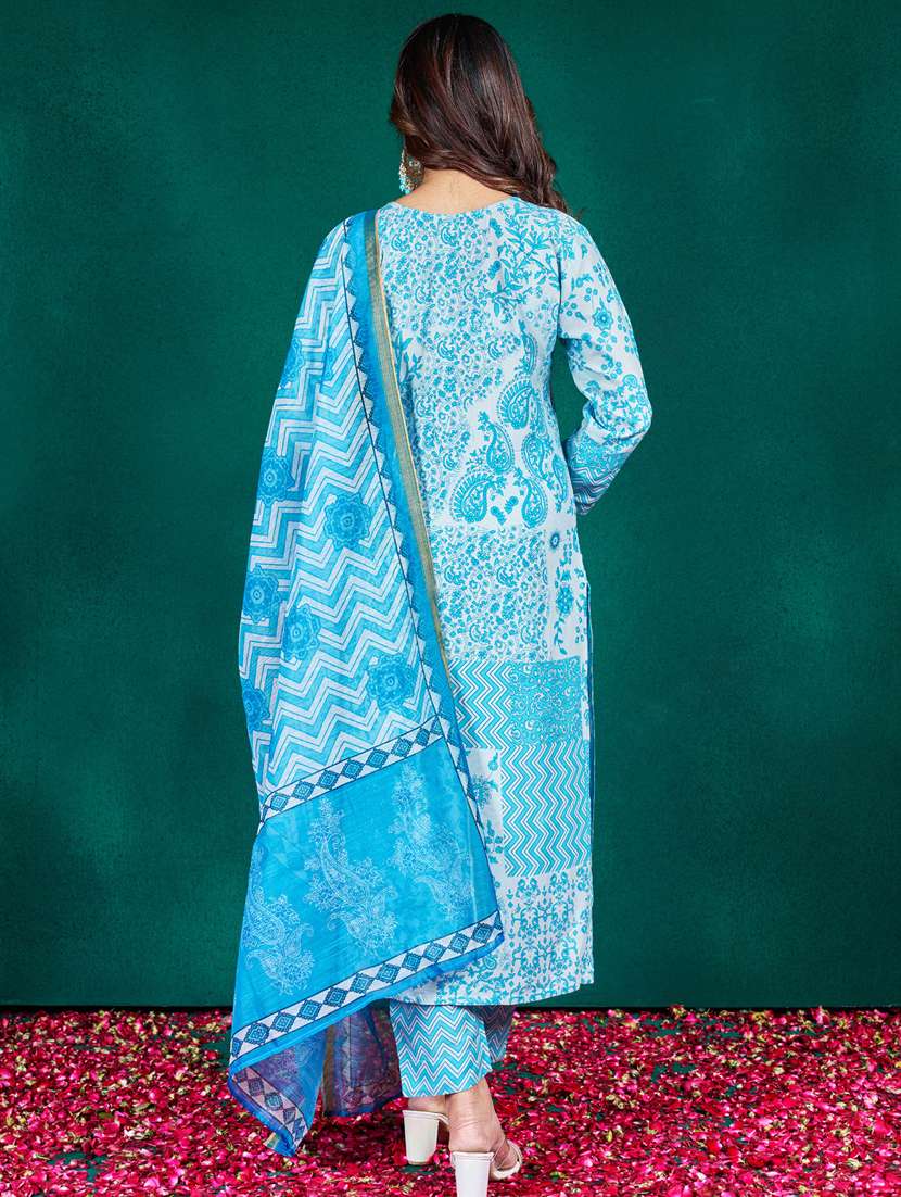 women three quarter sleeve kurta pant with dupatta set - 22014214 - Standard Image - 3