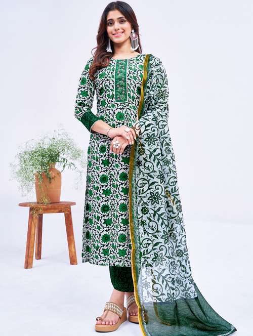 women three quarter sleeve kurta pant with dupatta set - 22014216 - Standard Image - 0
