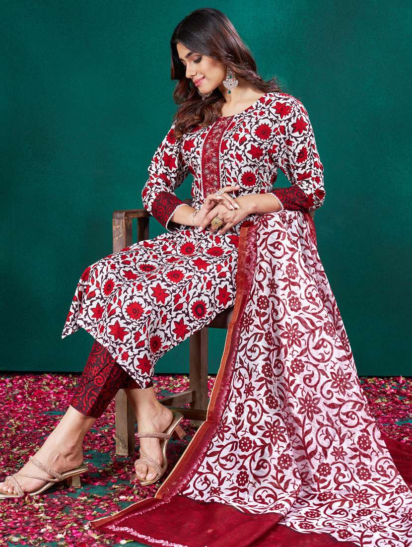 red viscose kurta pant set - 22014217 - Standard Image - 3