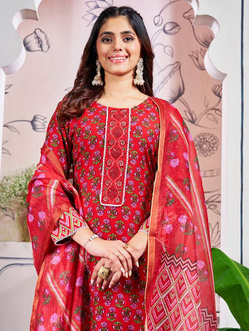 women printed three quarter sleeve kurta pant with dupatta set - 22014219 -  Standard Image - 3