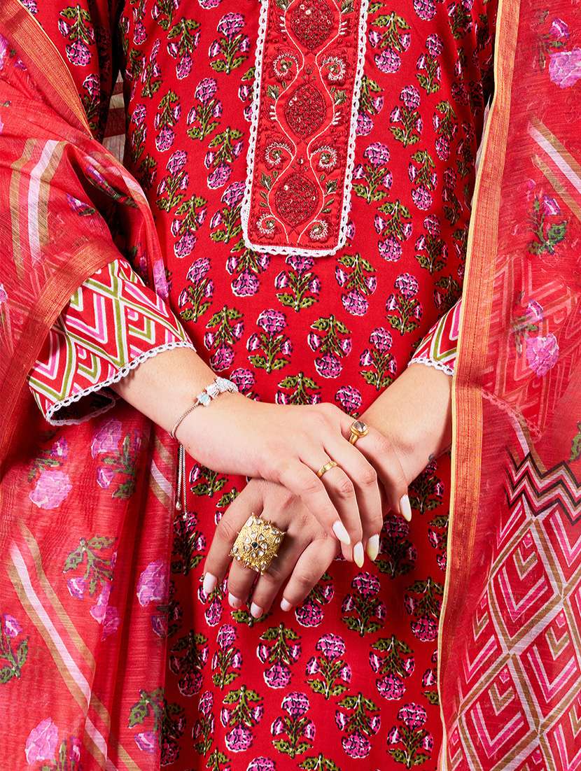 women printed three quarter sleeve kurta pant with dupatta set - 22014219 -  Standard Image - 5