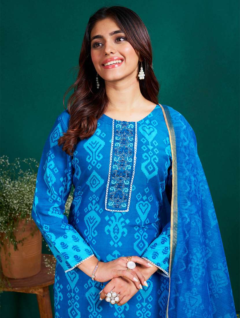 women printed long sleeve kurta pant with dupatta set - 22014230 - Standard Image - 3