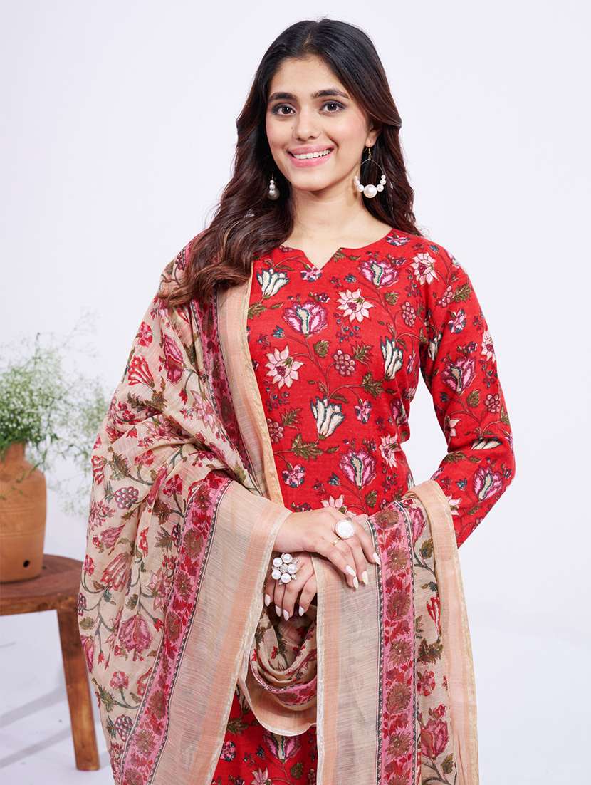 women printed three quarter sleeve kurta pant with dupatta set - 22014233 - Standard Image - 5