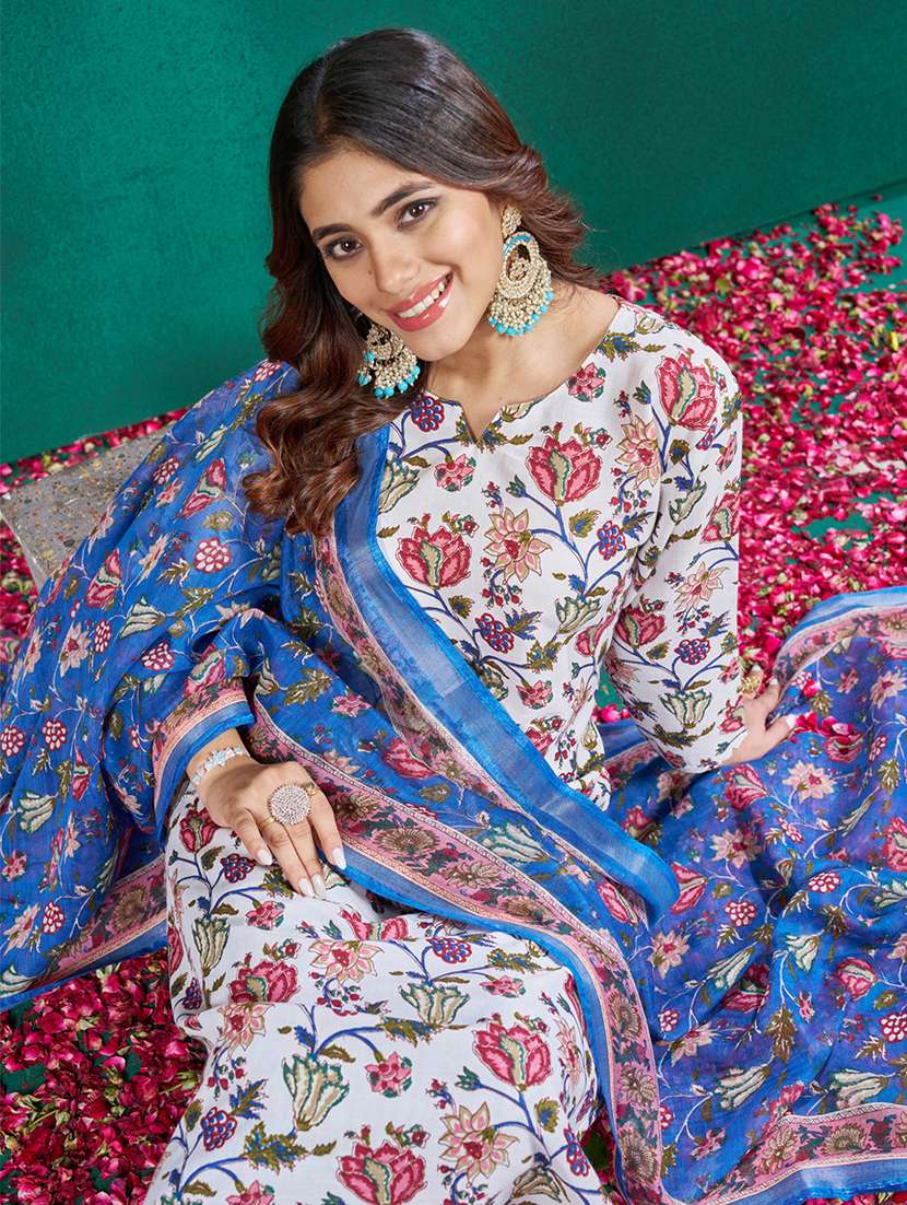 women printed three quarter sleeve kurta pant with dupatta set - 22014234 -  Standard Image - 5
