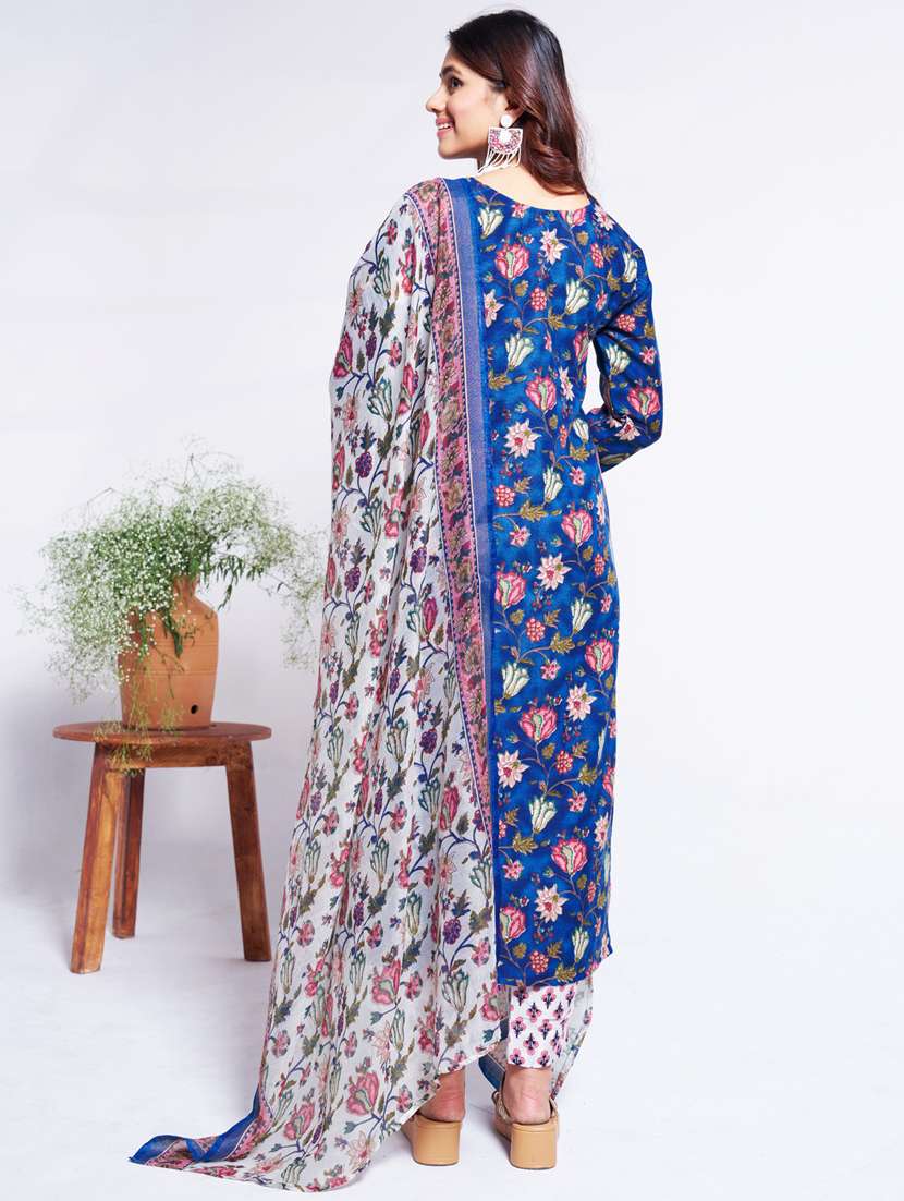 women printed three quarter sleeve kurta pant with dupatta set - 22014236 - Standard Image - 3