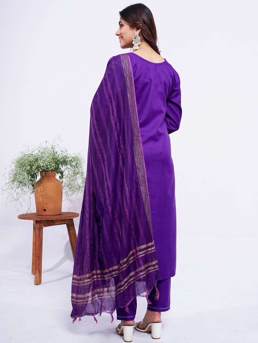 women embroidered three quarter sleeve kurta pant with dupatta set - 22014242 -  Standard Image - 3