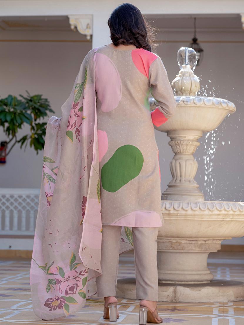women floral print three quarter sleeve kurta pant with dupatta set - 22014245 - Standard Image - 3