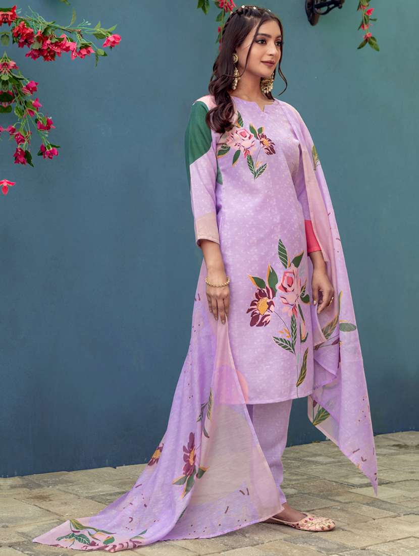 women floral print three quarter sleeve kurta pant with dupatta set - 22014247 - Standard Image - 3