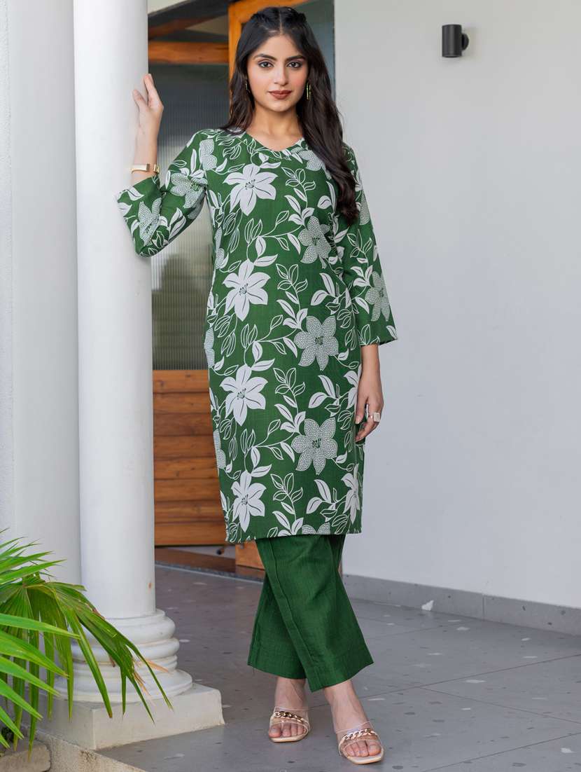 women printed three quarter sleeve kurta and pant set - 22014251 - Standard Image - 3