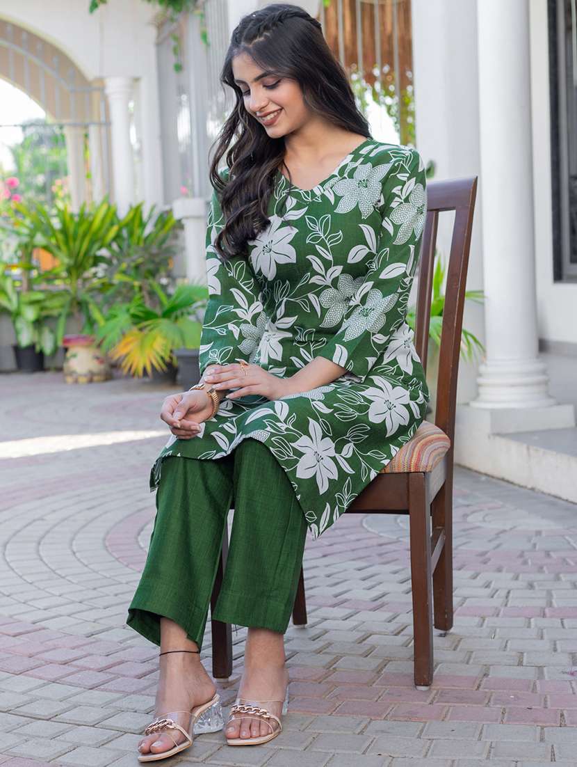women printed three quarter sleeve kurta and pant set - 22014251 - Standard Image - 5