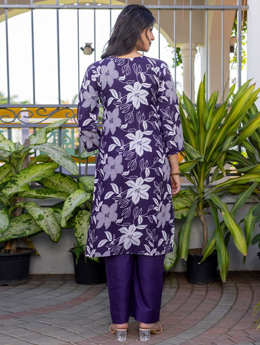 women printed three quarter sleeve kurta and pant set - 22014252 - Standard Image - 3
