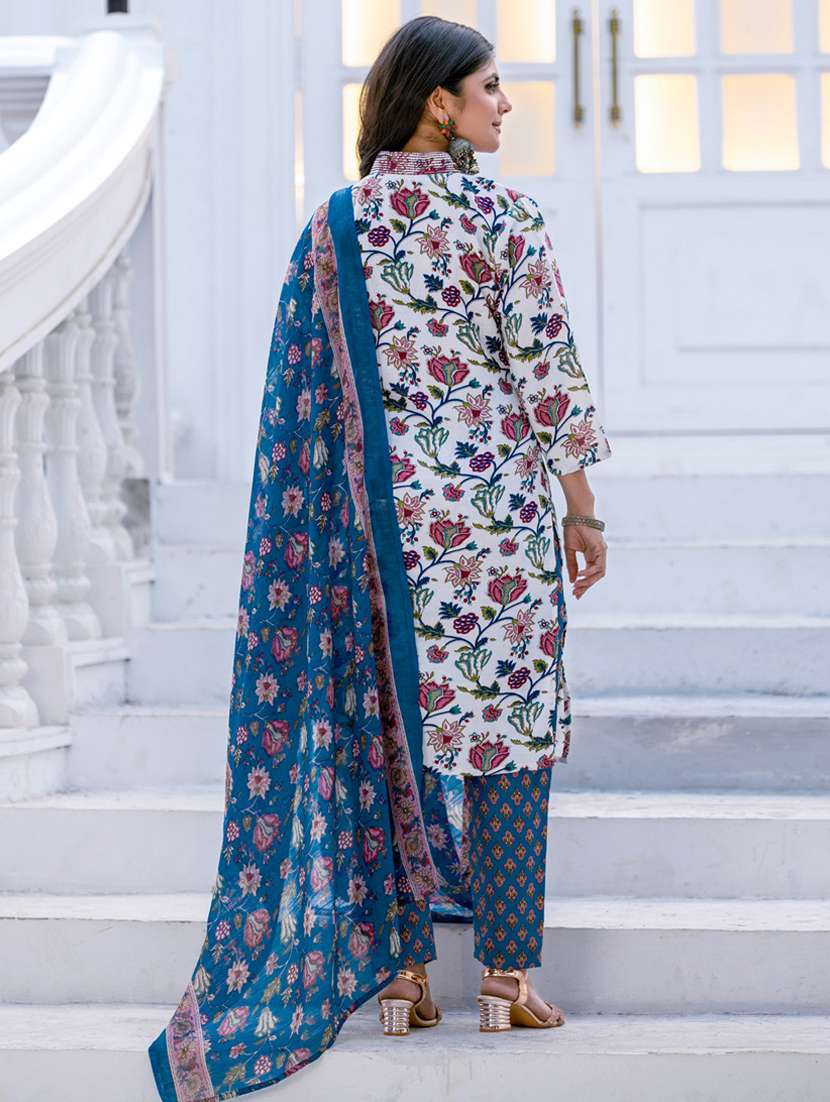 women floral print three quarter sleeve kurta pant with dupatta set - 22014261 - Standard Image - 3