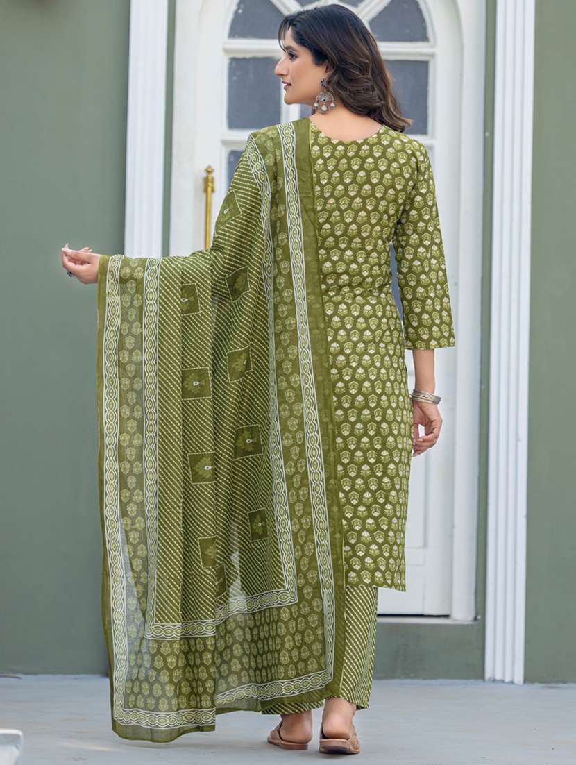women printed three quarter sleeve kurta pant with dupatta set - 22014267 - Standard Image - 3