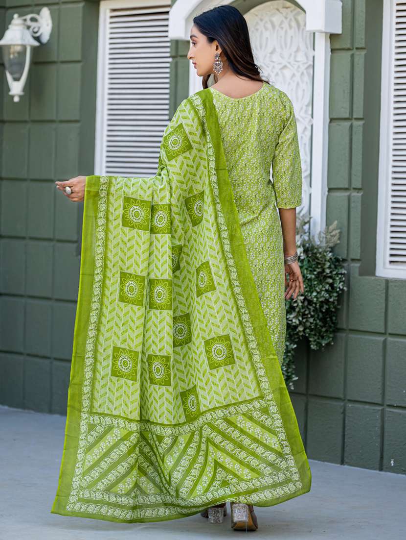 women printed three quarter sleeve kurta pant with dupatta set - 22014270 - Standard Image - 3