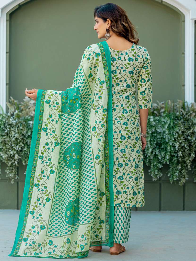 women printed three quarter sleeve kurta pant with dupatta set - 22014272 - Standard Image - 3