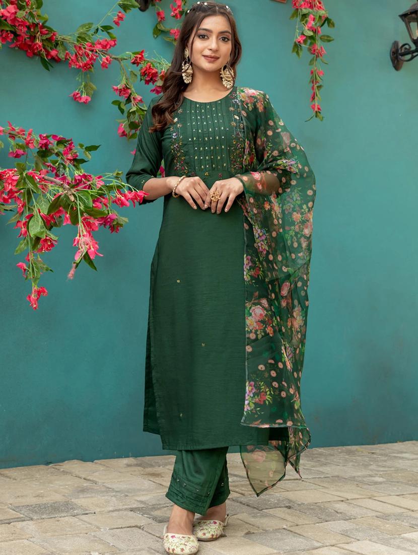 women embroidered three quarter sleeve kurta pant set - 22014274 - Zoom Image - 0