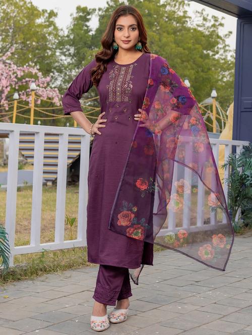women three quarter sleeve kurta pant with dupatta set - 22014276 - Standard Image - 0