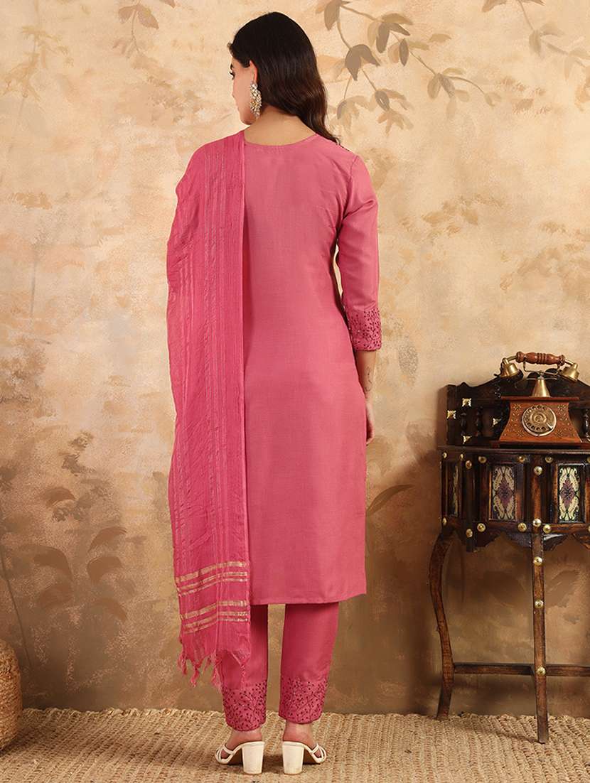 women three quarter sleeve kurta pant with dupatta set - 22014283 - Standard Image - 3