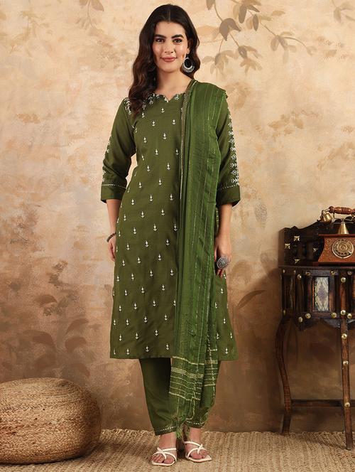 women three quarter sleeve kurta pant with dupatta set - 22014284 - Standard Image - 0