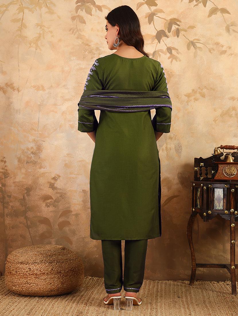 women three quarter sleeve kurta pant with dupatta set - 22014284 - Standard Image - 3