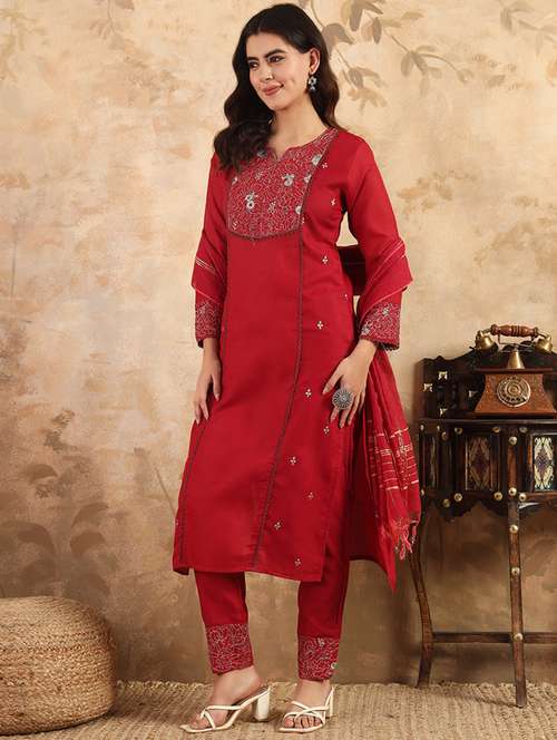 women three quarter sleeve kurta pant with dupatta set - 22014285 -  Standard Image - 0