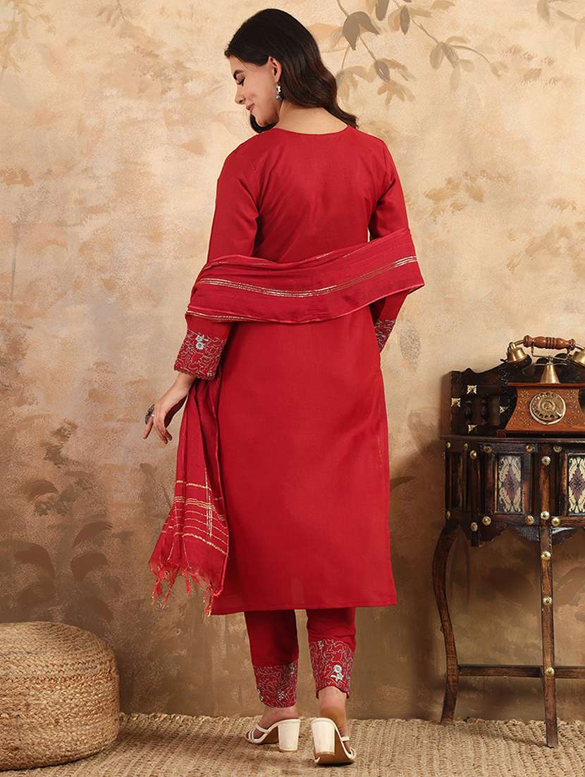 women three quarter sleeve kurta pant with dupatta set - 22014285 -  Standard Image - 3