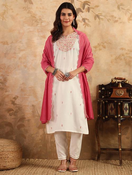 women three quarter sleeve kurta pant with dupatta set - 22014288 - Standard Image - 0