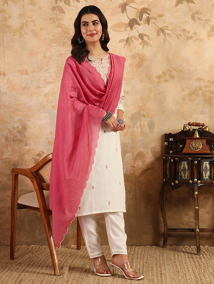 women three quarter sleeve kurta pant with dupatta set - 22014288 - Standard Image - 3