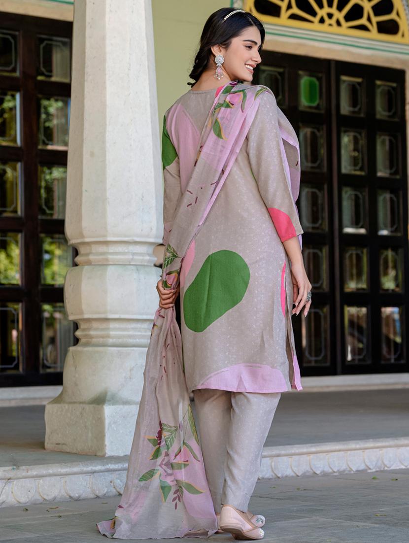 women printed three quarter sleeve kurta pant with dupatta set - 22014289 - Standard Image - 3