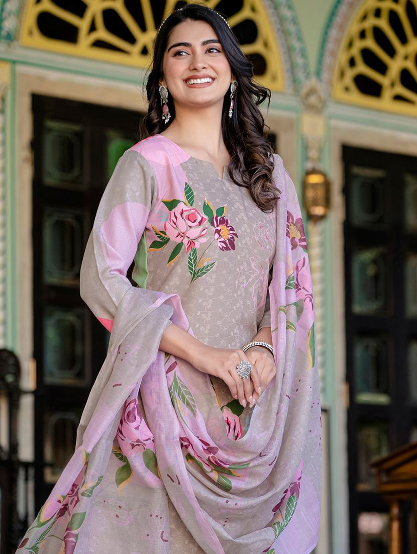 women printed three quarter sleeve kurta pant with dupatta set - 22014289 - Standard Image - 5