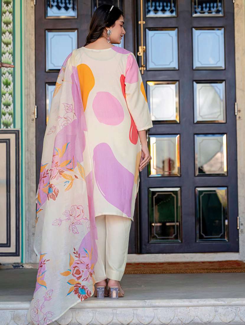 women printed three quarter sleeve kurta pant with dupatta set - 22014290 - Standard Image - 3