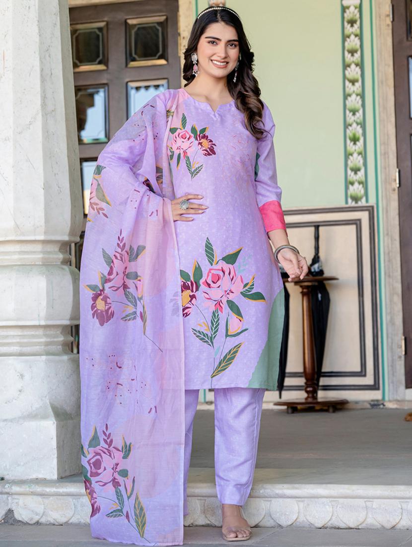 women printed three quarter sleeve kurta pant with dupatta set - 22014291 - Zoom Image - 0