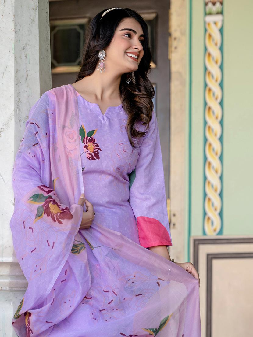 women printed three quarter sleeve kurta pant with dupatta set - 22014291 - Standard Image - 5