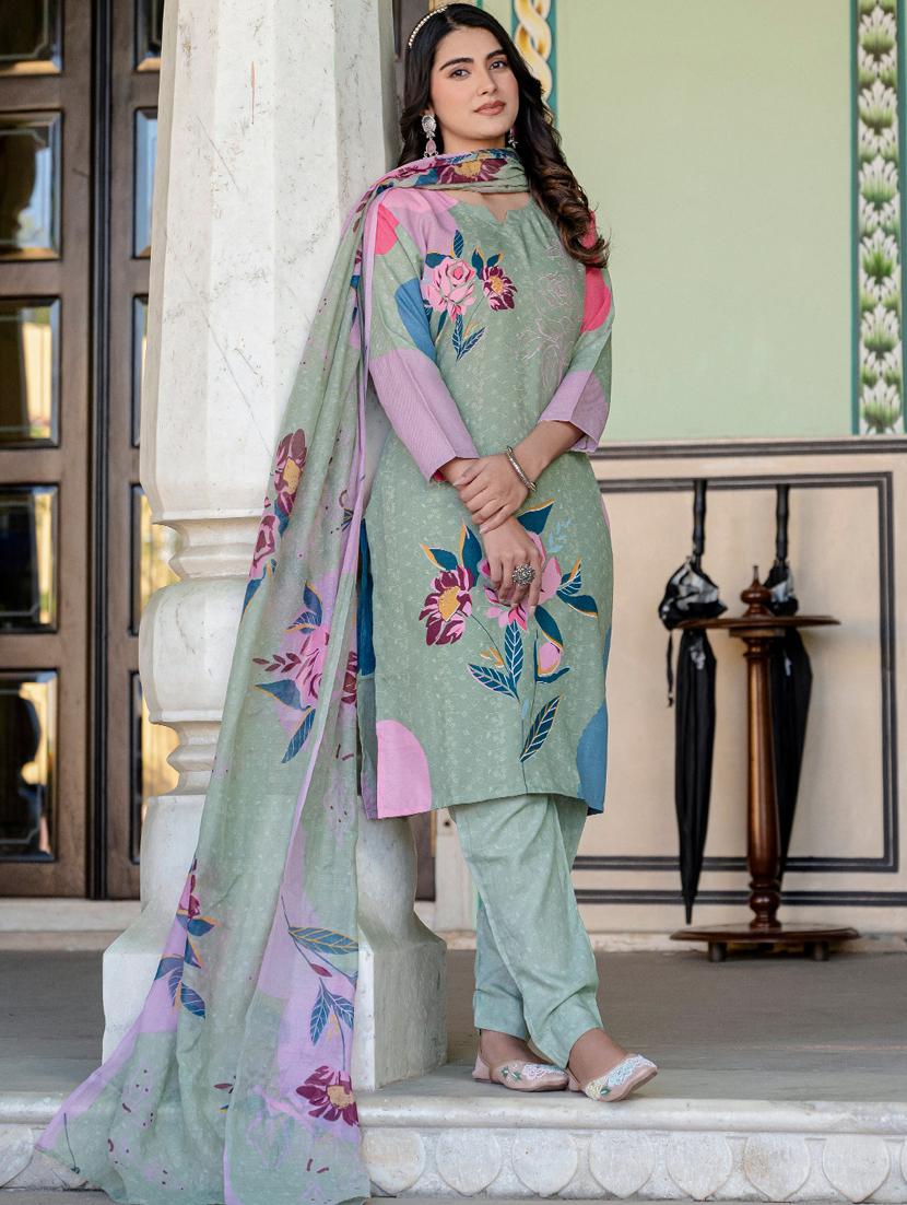 women printed three quarter sleeve kurta pant with dupatta set - 22014292 - Standard Image - 3