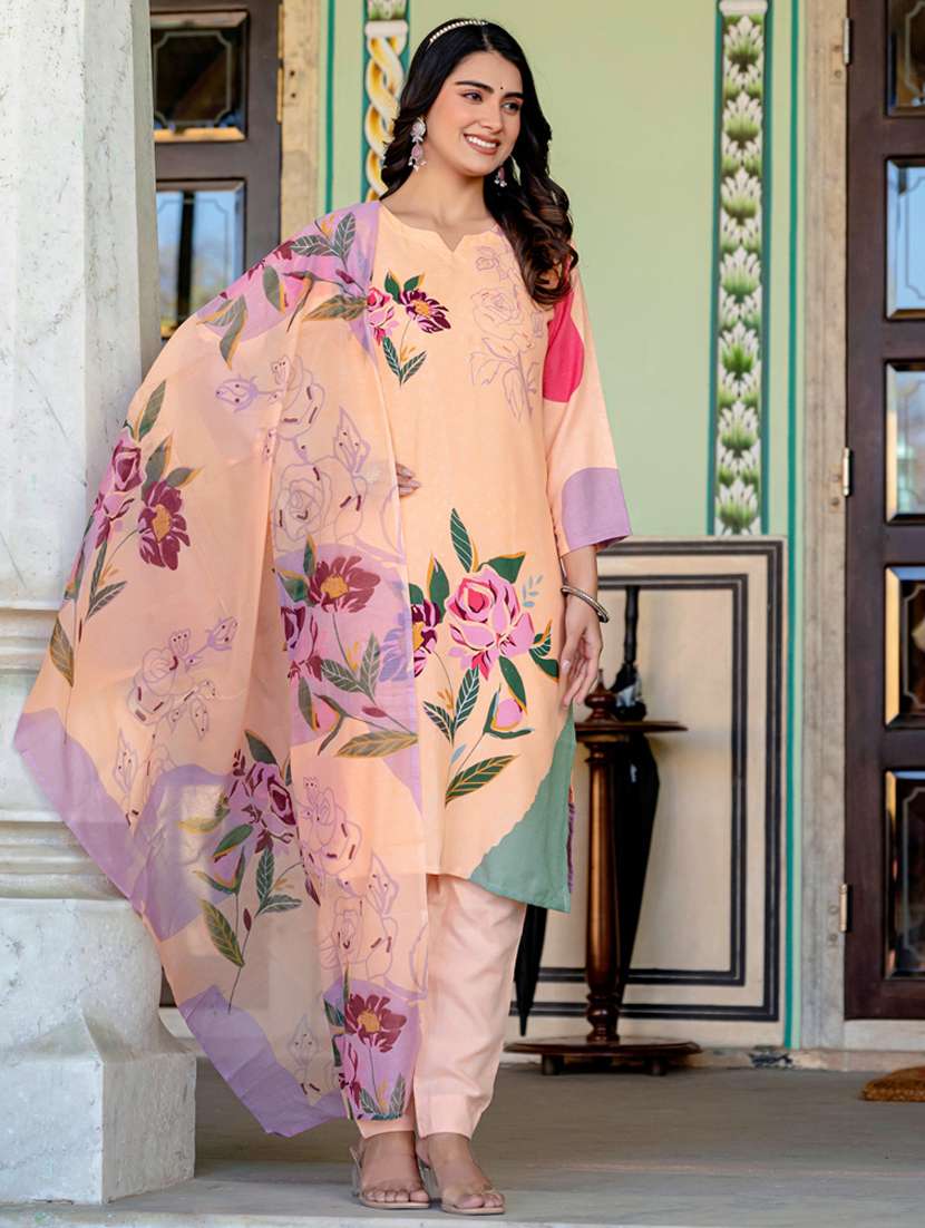 women printed three quarter sleeve kurta pant with dupatta set - 22014293 -  Zoom Image - 0