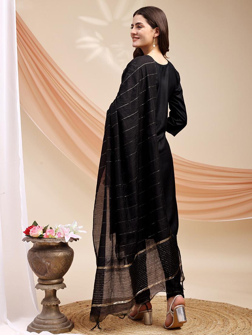 women three quarter sleeve kurta pant with dupatta set - 22014294 - Standard Image - 3