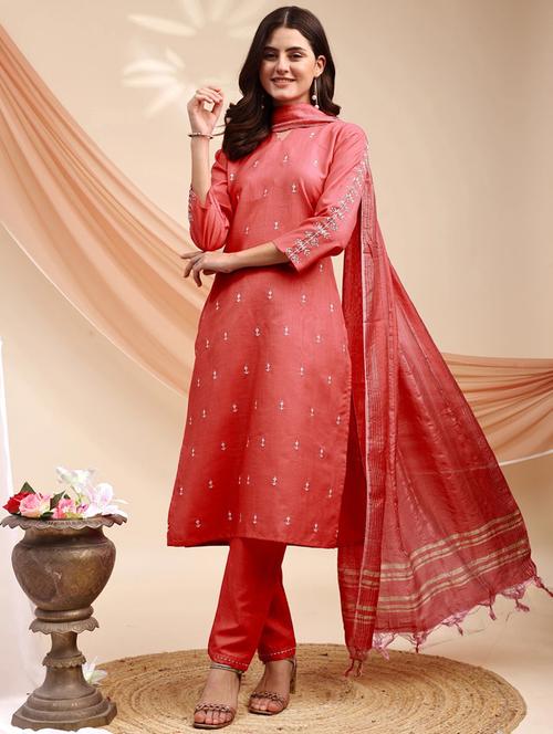 women three quarter sleeve kurta pant with dupatta set - 22014295 -  Standard Image - 0