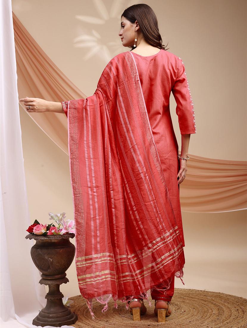 women three quarter sleeve kurta pant with dupatta set - 22014295 - Standard Image - 3
