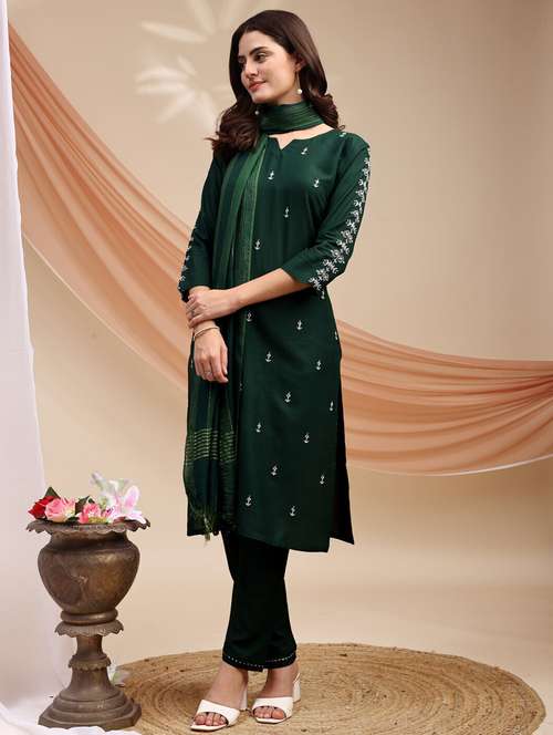 women three quarter sleeve kurta pant with dupatta set - 22014296 - Standard Image - 0
